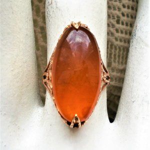 Russian USSR Original 14K 583 Rose Pink Gold Baltic Honey Amber Cocktail Ring